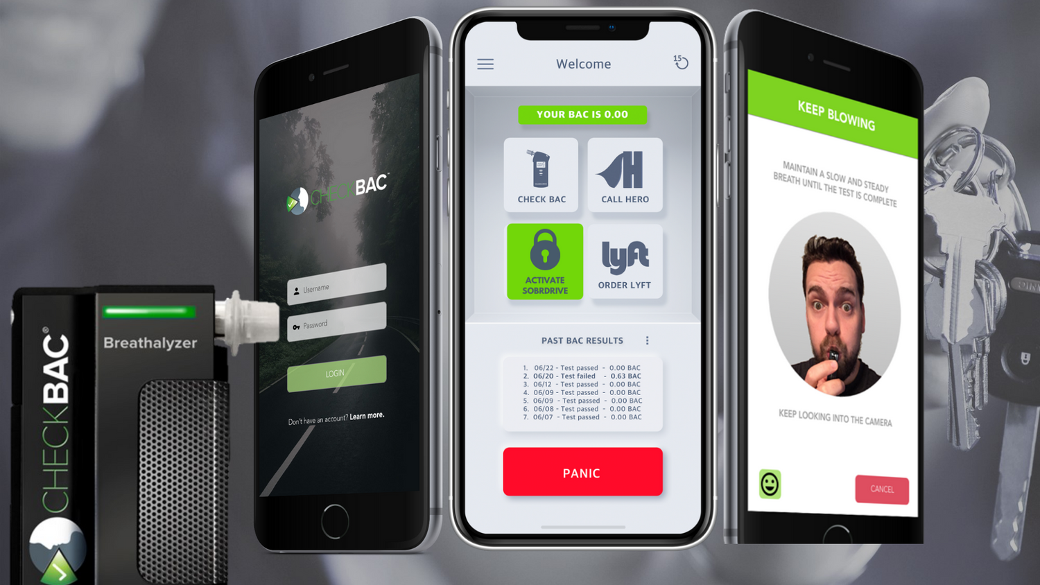 CheckBAC combines industry-accurate Bluetooth® technology, a simple, easy-to-use smartphone app and an easy-to-use management platform. CheckBAC™ is a Bluetooth® enabled, fuel-cell breathalyzer that works in conjunction with an app preloaded on to the AIR Mobile Smartphone.